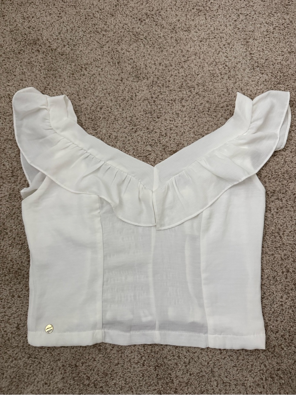 White Ruffle Off-Shoulder Crop Top - Picture 5 of 6